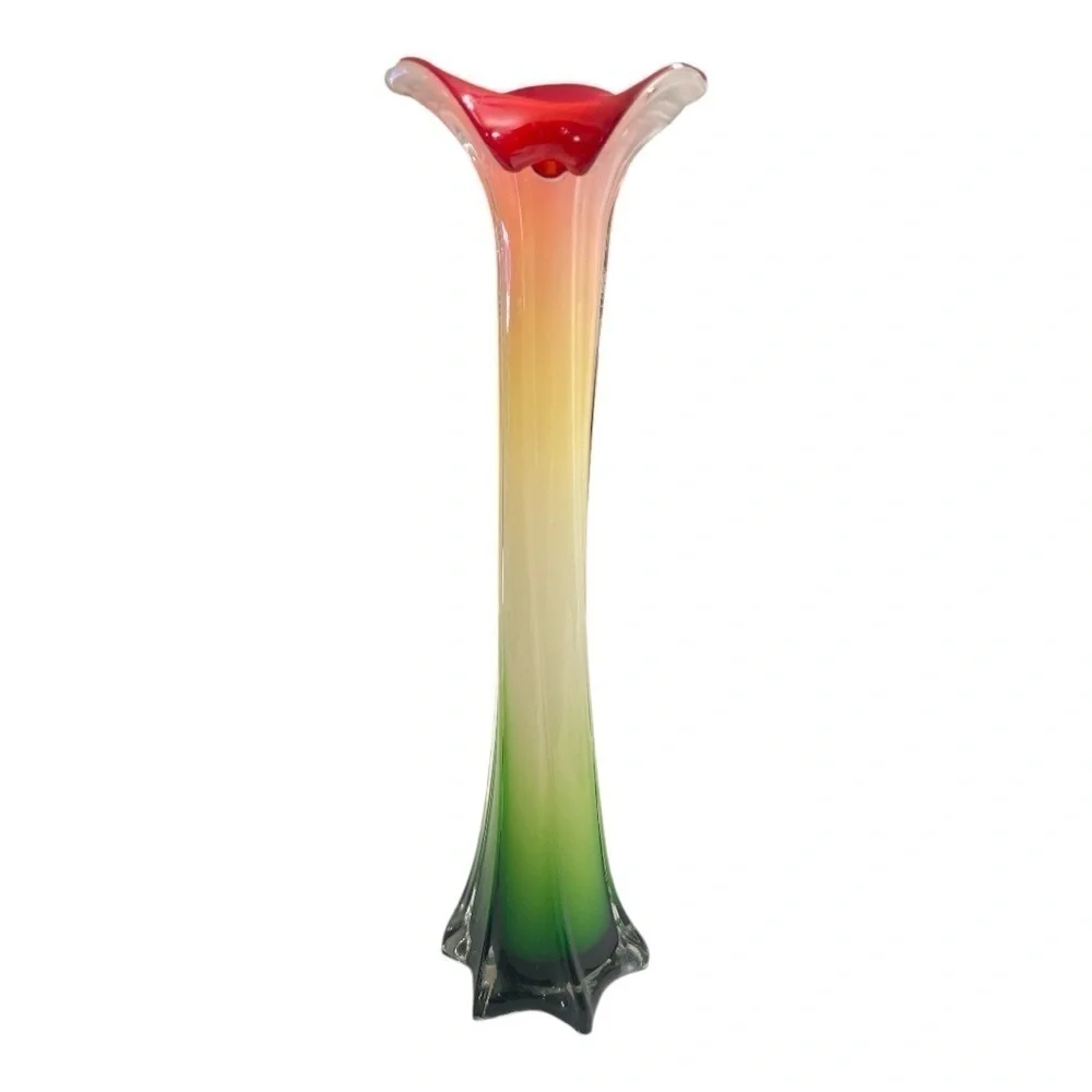 Vintage 1990s Postmodern Multicolor Ombre Calla Lily Art Glass Vase 15.5